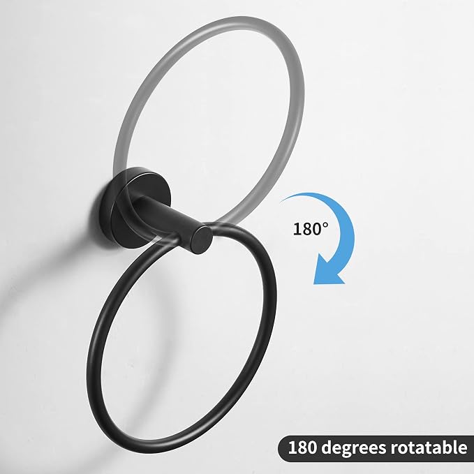 Black Toilet Paper Holder Towel Ring Matte Bathroom Accessories Set Hand Towel Holder Wall Mount Bath Hardware TP Tissue Roll Holder with Double Post Pivoting SUS304 Stainless Steel 2pc