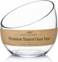 Slant Cut Bowl Glass, Glass Fish Bowl Vase, 6" Height x 7" Width Fruit Jar, Candy Dish, Clear Terraium, Flower Centerpiece