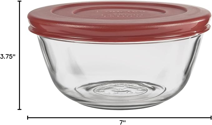 Anchor Hocking Glass Mixing Bowls with Lids, Cherry, 1.5 Quart (Set of 2) -