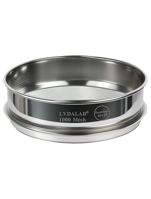 All 304 Stainless Steel 1000 Mesh Test Sieve (0.010mm Aperture), 8 Inch/20cm Diameter, Ultra Fine Micron Filter, Lab Sifter for Nano-Powder & Scientific Research
