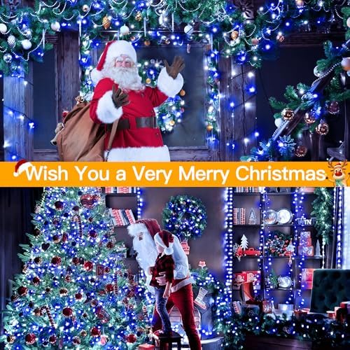 Ollny Christmas Tree Lights 400LED 132FT, Blue & White, with Remote & Timer