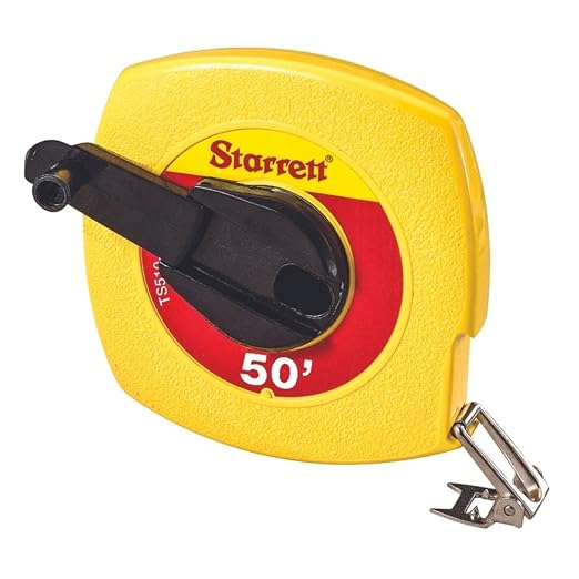 Starrett Closed Reel Long Line Tape with ABS Plastic Case, Easy-to-Read Graduation and Folding Hook Ring - 50' Length, 3/8" Width, 1/8" Graduation, L1 Graduation Style Number - KTS510-50-N