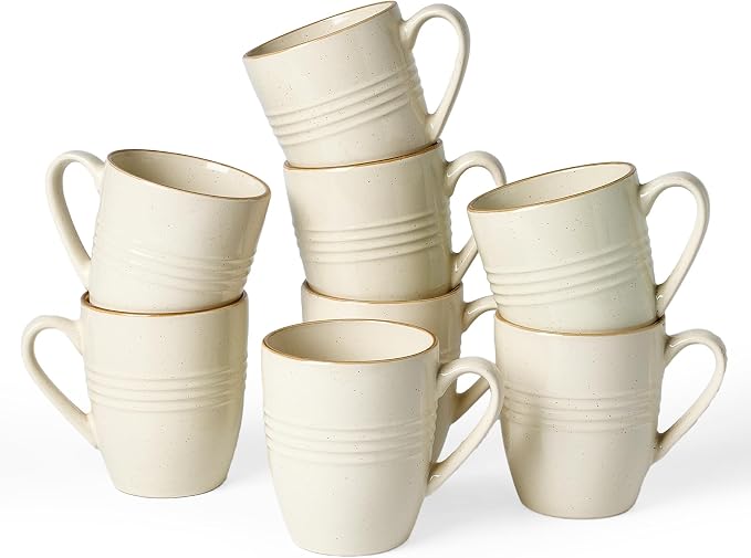 famiware Jupiter Coffee Mugs Set of 8, 13 oz Coffee Mug, Microwave and Dishwasher Safe, Coffee Cups with Handle for Coffee, Tea, Cocoa, Milk, Vanilla White