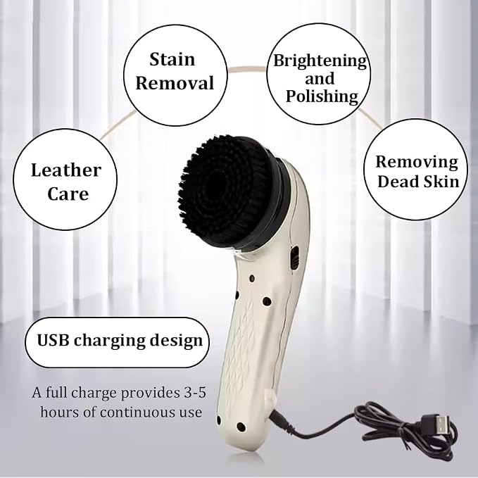 Multi-Functional Electric Shoe Polisher Set with 6 Brush Heads, Portable Leather Cleaner, Handheld Shoe Polish Brush, USB Rechargeable, Suitable for Shoes and Bags,Champagne