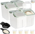 4 Pack Rice Container 25 lbs Large Bulk Flour Sugar Storage Holdhouse Plastic Grain Cereal Dry Goods Bin with Spoon and Measuring Cup for Kitchen Pantry Organization - Green