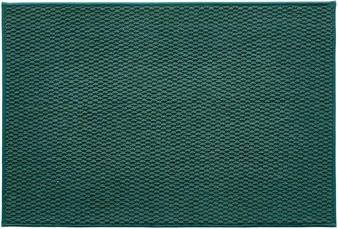 TYUU Bathroom Rugs Non Slip Washable, Super Absorbent Thin Bath Mat Quick Dry Low Pile Bathroom Rug, Dark Green 24"x36"