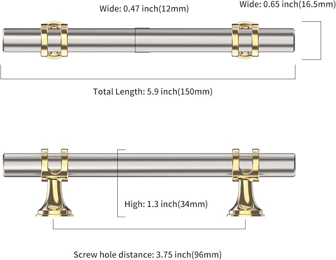 Asidrama 30 Pack 3.75 Inch(96mm) Gold and Brushed Satin Nickel Cabinet Pulls Heavy-Duty Solid Kitchen Cabinet Handles Oil Rubbed Drawer Hardware for Bathrooms Cupboard