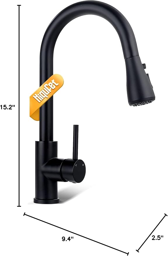 Hiqufet Kitchen Faucet, Pull Down Sprayer, Matte Black | Easy Install, 360 Swivel, 3 Spray Modes, SUS304 Stainless Steel, Leak-Proof, Fingerprint Resistant, Single Handle