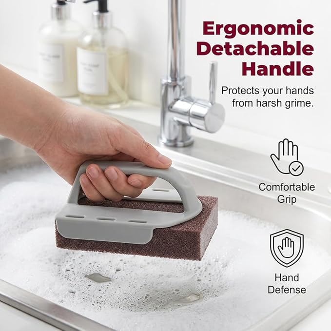 Magics Emery Cleaning Sponge, Pot Scrubber Carborundum Sponge with Handle, Cleaning Eraser Scrub Pads for Cleaning Pots and Pans, BBQ Grill Dish Brush Scouring Pads (Mix 12pcs)