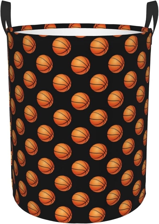 Fun Bblack Basketball Laundry Hamper Laundry Basket Circular Hamper Dirty Clothes Storage with Handles