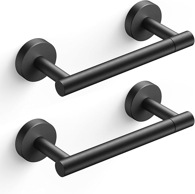 FORIOUS Toilet Paper Holder Wall Mount, Stainless Steel Rustproof Double Post Pivoting Tissue Roll Holder for Bathroom, Commercial Toilet Paper Dispenser (2 Pack, Matte Black)