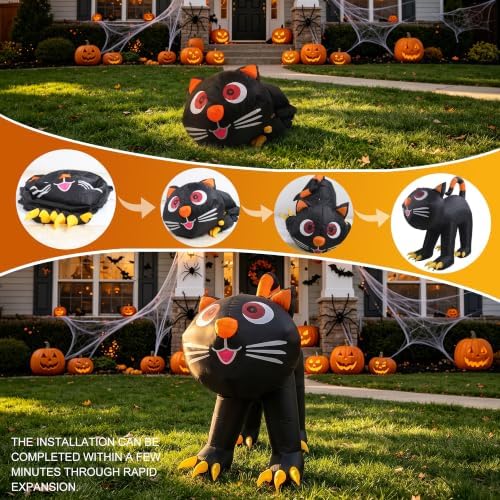5.91 FT Halloween Inflatables Yard Decor Outdoor Black Cat with LED Lights Built-in for Holiday Party Yard Garden Halloween Lawn Decor