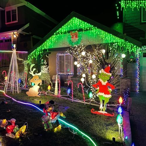66ft 640 LED Green Christmas Lights Outdoor Indoor, Dripping Icicle Lights for Outside with 75 Drops 8 Modes Connectable Plug in Waterproof Timer for Holiday Wedding Party Indoor Decorations