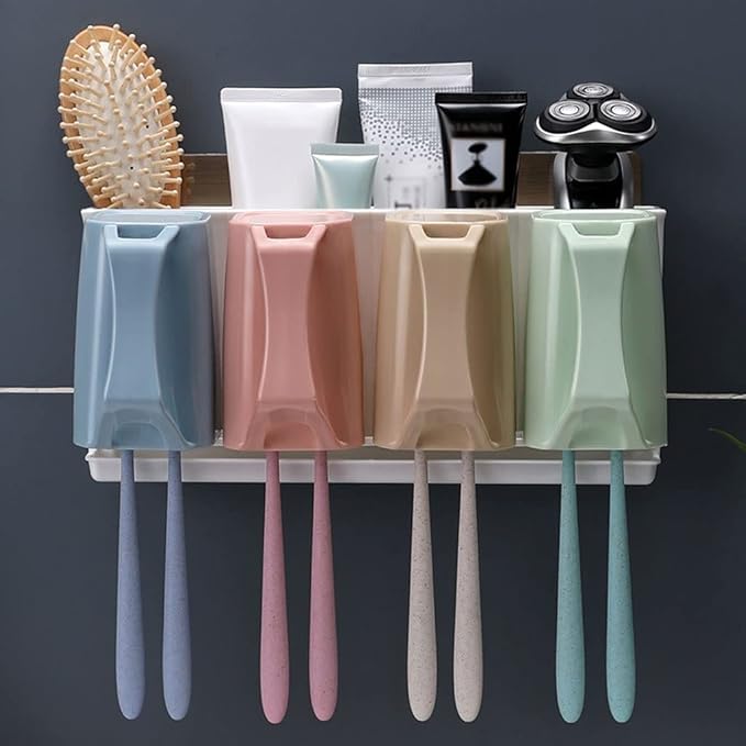 Toothbrush Rack Traceless Toothbrush Holder Wall-Mounted Toothbrush Holder with Sink for Storage of Toothbrush, Toothpaste, Cosmetics Bathroom Toothbrush Holder
