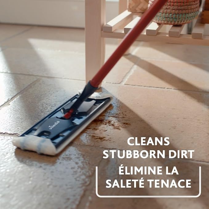 Vileda H2prO Flat Mop & Bucket Set | Cleans floors, walls & baseboards | Keeps clean & dirty water separate | Compact | Washable microfiber mop head