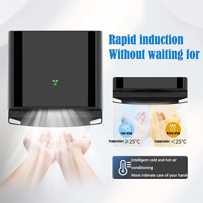 Compact Hand Dryer, Electric Hand Dryer, High Speed Automatic Hand Dryer, Commercial or Household, Toilet Hand Dryer.Abs Housing.1250w,Black