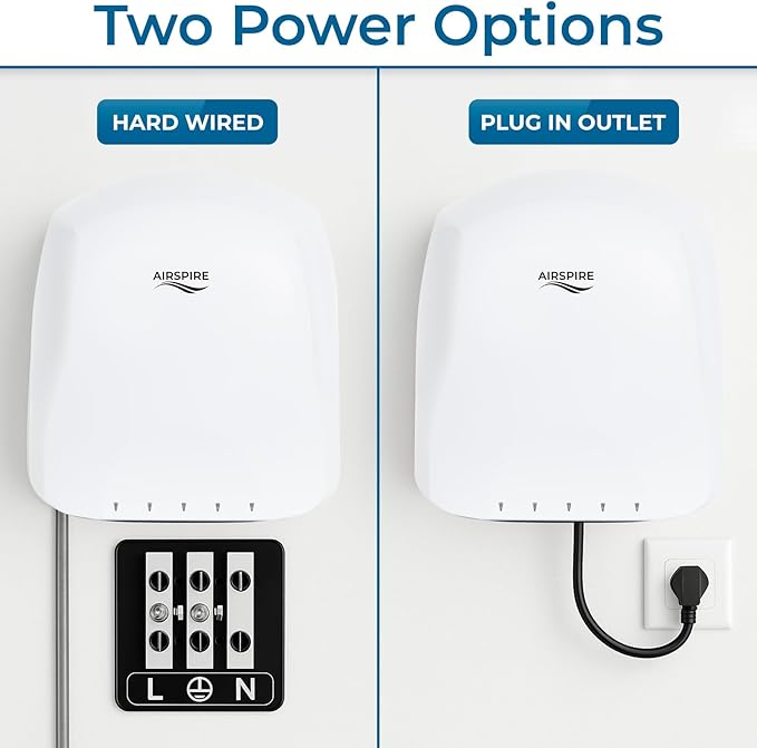 Electric Hand Dryer for Commercial Bathrooms & Home Use (110-120V) - Energy Efficient 650W Automatic Hand Dryer - HEPA Air Filtration & UV Protection - Wall Mounted, 78 dB - Cool Air (White)