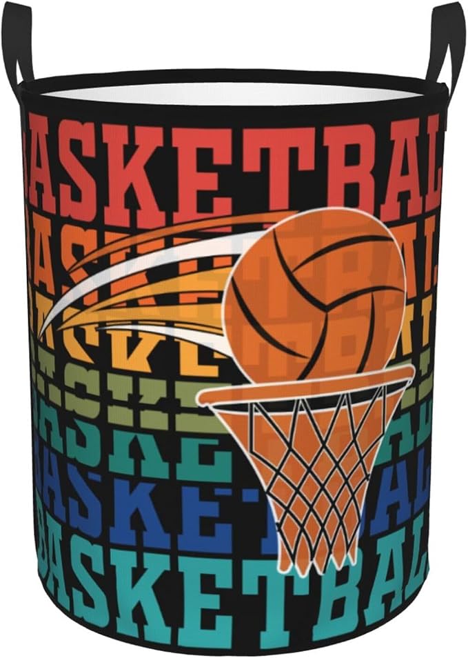 Rainbow Basketball Laundry Hamper Laundry Basket Circular Hamper Dirty Clothes Storage with Handles