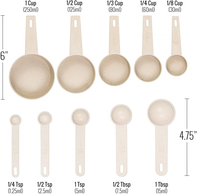 Beille 7pc Wheat Straw Complete Kitchen Utensils Set, Cream