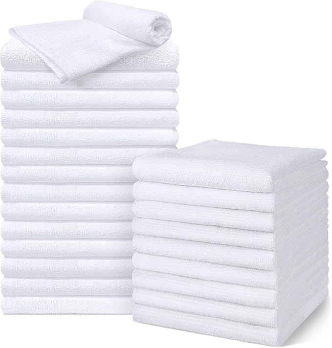 UNIMADE Salon Towels 24 Pack, Super Soft Microfiber Hand Towel | Highly Absorbent Hair-Drying Cloth for Gym, Bath, Spa Use and Home Beauty Care - White (16x29 inch)