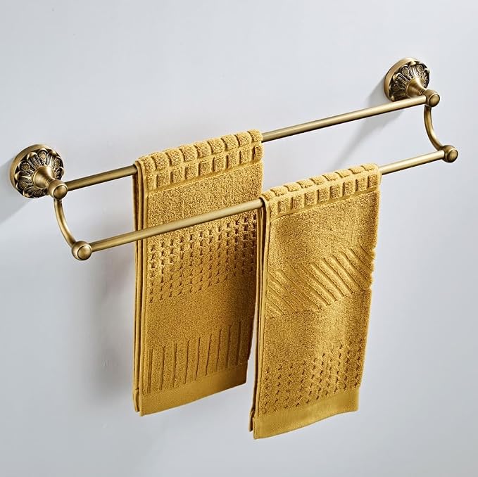 16in Double Layer Bathroom Brass Towel Bar Antique Brush Bronze Towel Bar Kitchen Dish Cloths Bar Hanger for Bathroom Kitchen Vintage Bronze Decorative Towel Holder (Brush Bronze, 40cm)