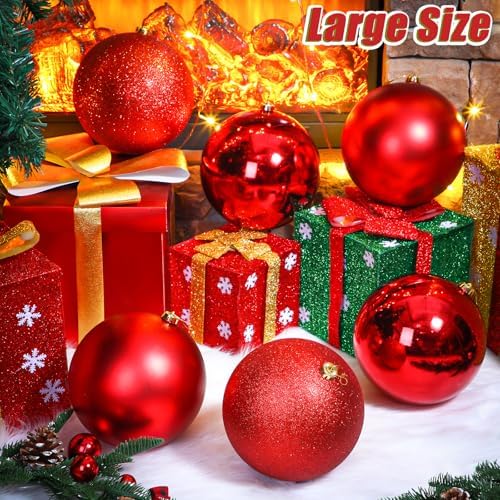 Wettarn 6 Pcs Extra Large Christmas Ball Ornaments 8'' Shatterproof, Red