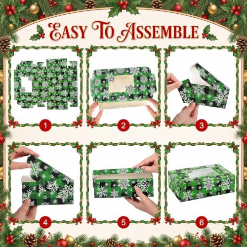 Tenceur 60 Pcs Christmas Cookie Box Window,8.8 x 5.8 x 2.8'',Buffalo