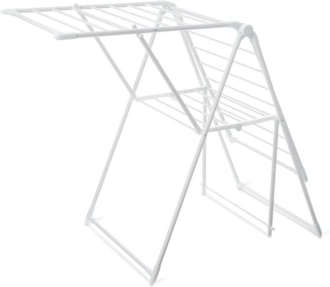 Amazon Basics Foldable Space-Saving 2-Wing Metal Clothes Drying Rack, 61x23.6x39.3 inches, White