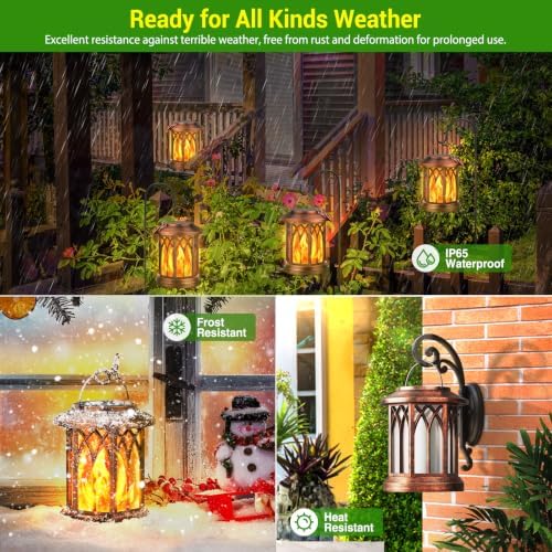 KOOPER Hanging Solar Lights Lantern Outdoor, 2 Pack Flickering Flames Solar Outdoor Lights, Solar Lanterns Outdoor Waterproof with Bigger Panel, Lanterns Decorative Outdoor for Garden Decor (Copper)