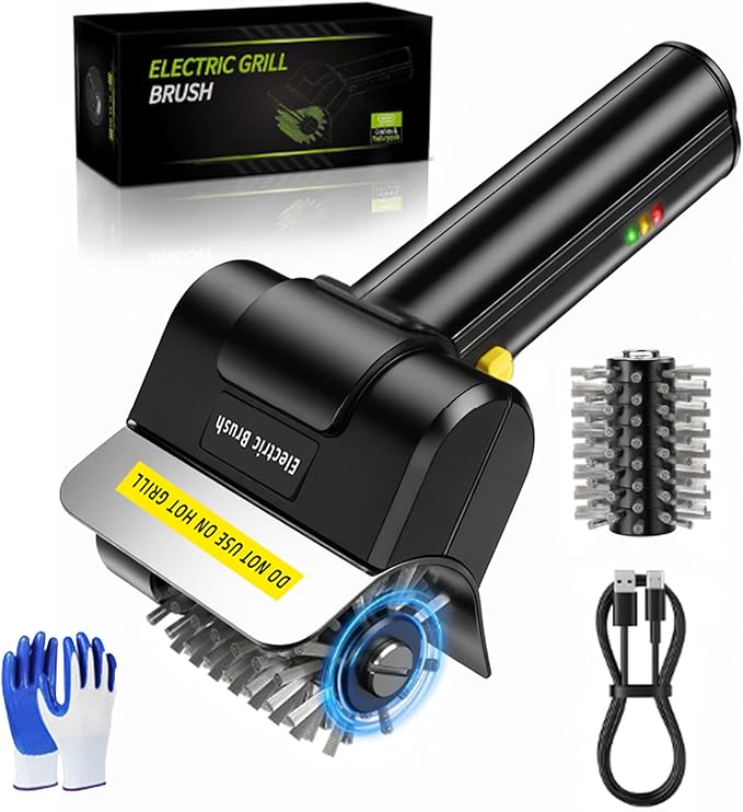 Electric BBQ Grill Brush, Rechargeable Grill Cleaning Brush with High-Speed Motor, Replacement Brush, Heavy Duty Stainless Steel Bristles, Automatic Barbecue Grate Cleaner Tool,Perfect BBQ Accessories