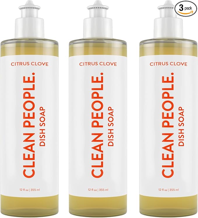 THE CLEAN PEOPLE Liquid Dish Soap - Clean, Simple Ingredients - Extra Scrubbing Power (Citrus Clove Scent) 12 fl. oz (3 Pack)