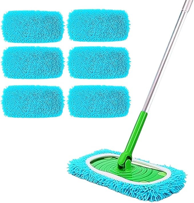 Reusable Mop Pads, Reusable Microfiber Mop Pads Compatible with Sweeper Mops, Replacement Wet Mopping pad Refills & Washable Dry Sweeping Cloths for Surface/Hardwood Floor Cleaning (Blue-6PCS)