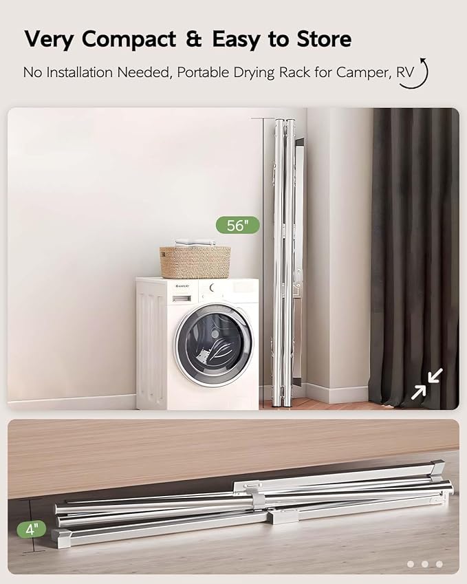 Vikaqi Clothes Drying Rack 79 Inches Folding Indoor Outdoor, Drying Rack Clothing Collapsible, Foldable Laundry Drying Rack, Heavy Duty Stainless Steel Clothesline, Garmet Rack, 20 Hooks 12 Clips