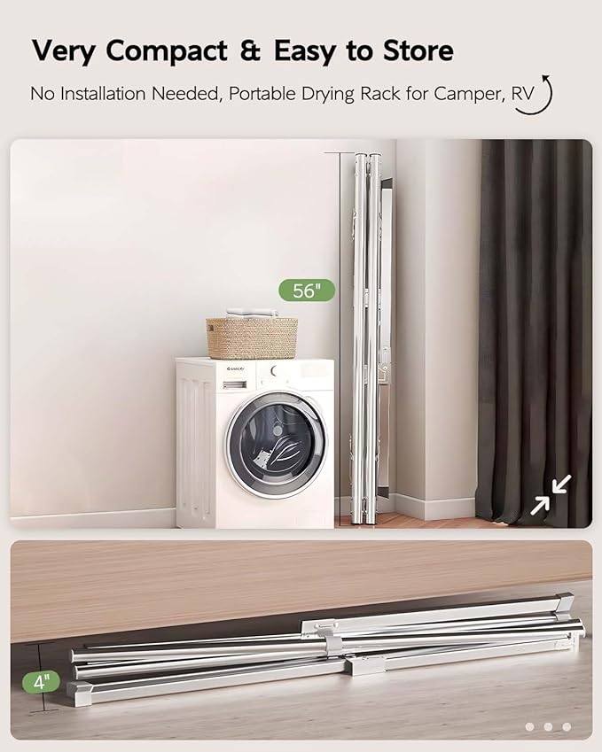 Vikaqi Clothes Drying Rack 95 Inches Folding Outdoor Indoor, Drying Rack Clothing Collapsible, Foldable Laundry Drying Rack, Heavy Duty Stainless Steel Clothesline, 20 Hooks 12 Clips