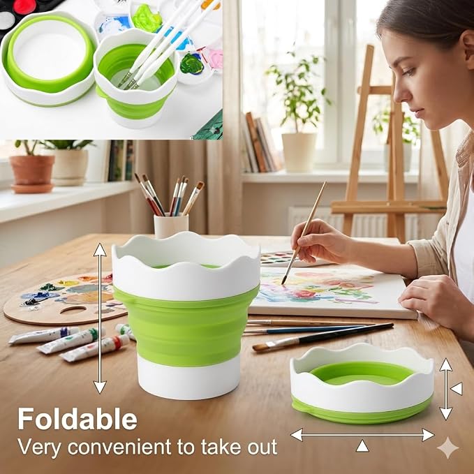 Green Piece® Paint Brush Cleaner & Restorer with Collapsible Silicone Cleaning Container – Natural Non-Toxic – Cleans Acrylic, Latex, Oil & Shellac Paint – Paint Brush Washer Cup – Made in USA – 18 Oz