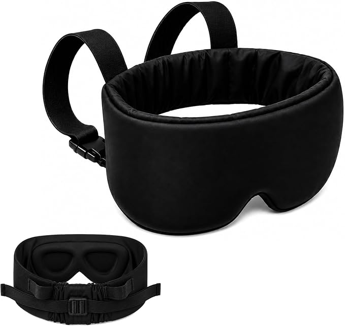 Airplane Pillow Mask with Head Strap for Long-haul Flight, Travel or Home Use Sleeping Mask, 360° Support Headrest, Prevent Bobblehead Sore Neck, Jet Black