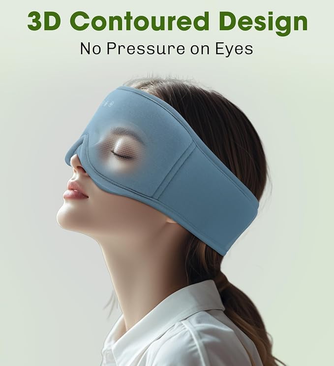 Bamboo Cotton Sleep Mask for Women - Bluetooth Sleep Headphones for Side Sleeper Blackout Eye Mask for Sleeping 3D Contoured Sleep Eye Cover Headband Ear Plugs Low Noise Hook (Blue)