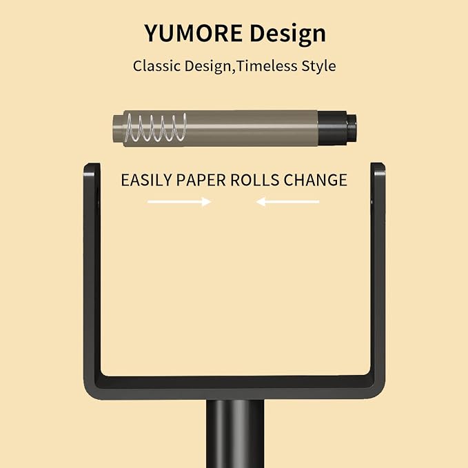 YUMORE Heavy Duty Toilet Paper Holder Stand, Extra-Weighted Base No Tipping, Stainless Steel Toilet Paper Stand, Free Standing Floor Tissue Roll Holder for Bathroom, Matte Black 200UP