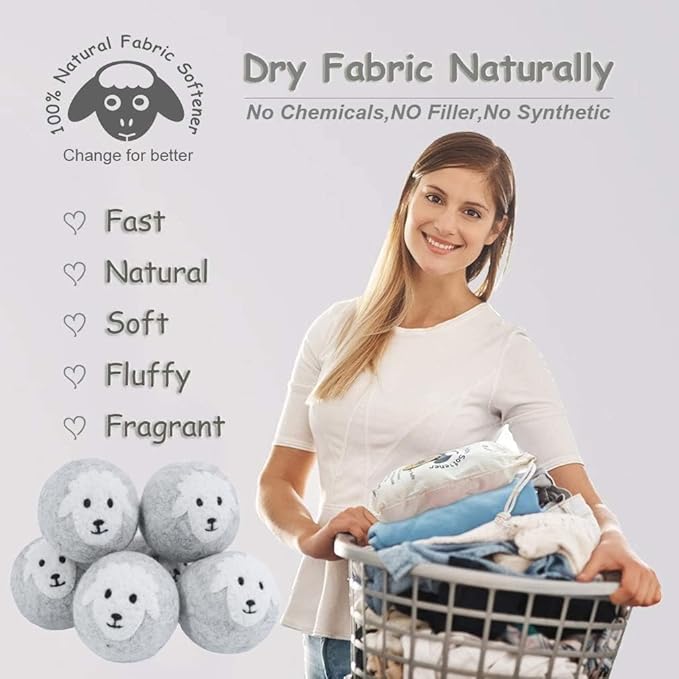 Budieggs Wool Dryer Balls Organic XL 6-Pack | 100% New Zealand Wool, Chemical-Free Natural Fabric Softener | Baby Safe, Hypoallergenic, Reduces Static & Drying Time | Lasts 1000+ Loads
