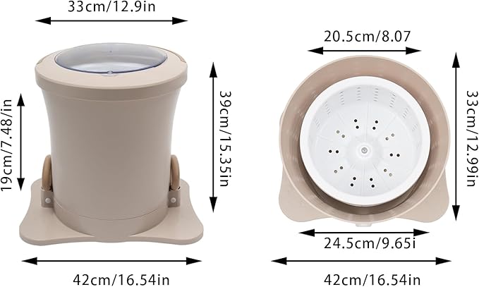 2.4Gal Manual Clothes Dryer Portable Mini Dryer for Clothes, Foot Powered Compact Spin Dryer Machine, Non Electric Laundry Dryer for RV, Camping, School, Apartment, Dorm (Khaki)