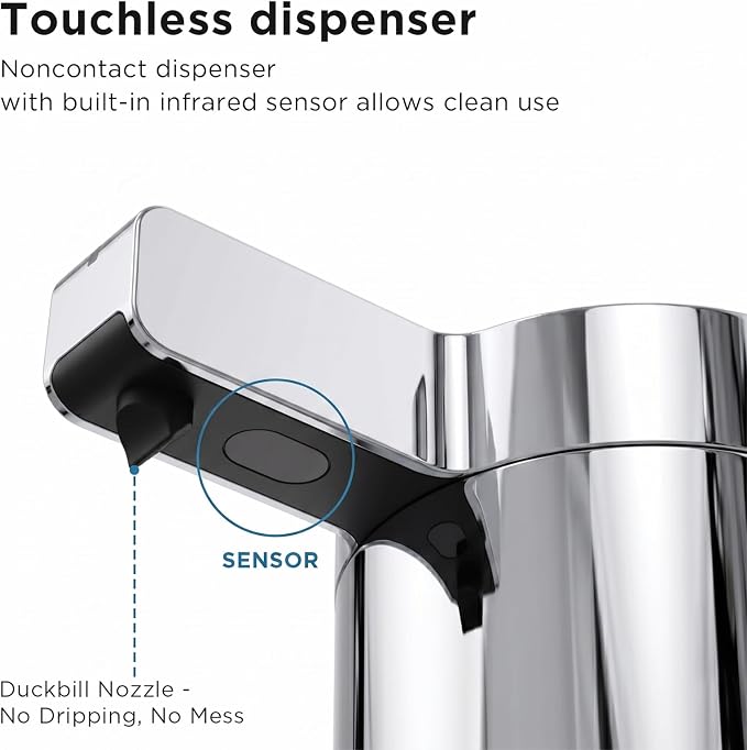 Newise Automatic Soap Dispenser with 3 Adjustable Dispensing Modes, 9 oz Touchless Sensor Stainless Steel, Rechargeable Hand Liquid Soap Dispenser for Kitchen & Bathroom, Chrome Metallic