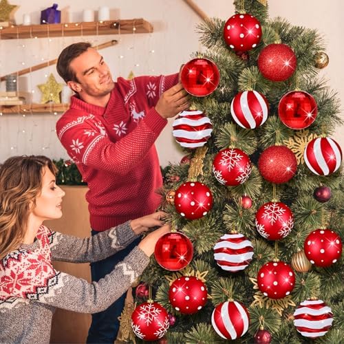 Poen 12 Pcs 6 Inch Retro Christmas Ball Ornaments Shatterproof