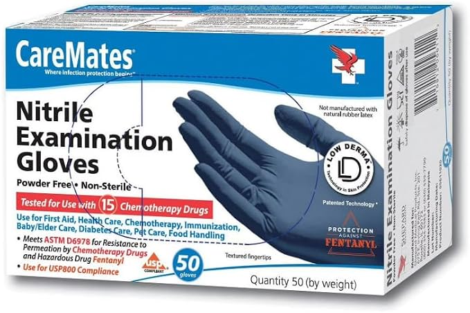 CareMates Nitrile Medical Exam Gloves, Latex Free Rubber, Powder Free, Extra Strong, 4 Mil Thick, Certified for Home Infusion, First Aid, Food Safe, Cleaning Gloves, Large, 300-Count
