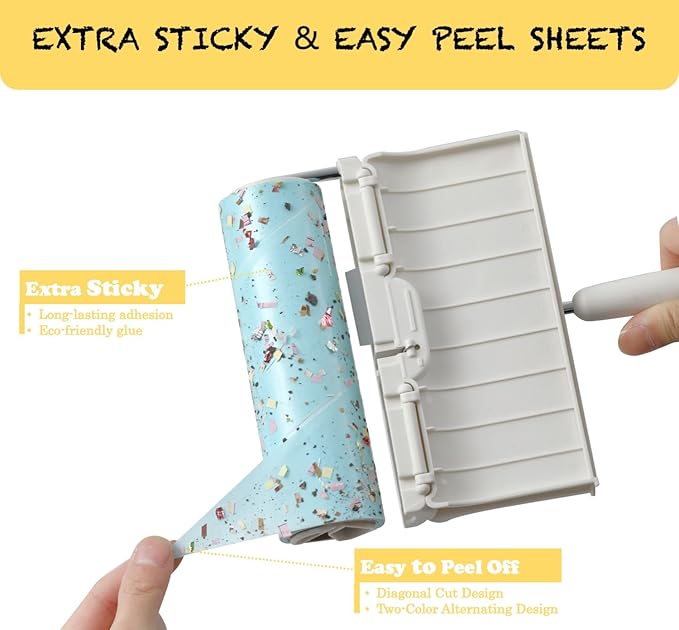 Large Surface Lint Roller Extra Sticky with Dust-Proof Cover 6.3'' Wider 480 Sheets/8 Refills, Pet Dog & Cat Hair Remover for Furniture Clothes Carpet Floor Car, A Great Sticky Tape Roller