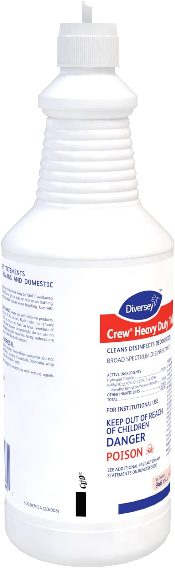 Diversey CREW 04560 Heavy Duty Toilet Bowl Cleaner & Disinfectant, 23% HCI removes Rust Stains, Lime Scale with Mint Scent, Ready-to-Use, 32-Ounce