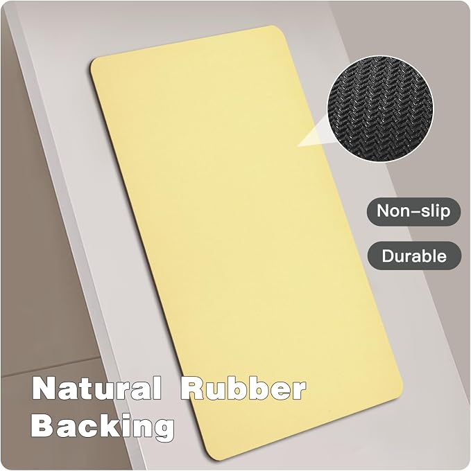 TYUU Bathroom Mat Quick Dry, Bathroom Rugs Non Slip Washable Thin Absorbent Bath Mat Fits Under Door Bathroom Floor Mat Perfect for Bath, Shower, or Sink 24"x36" Light Yellow