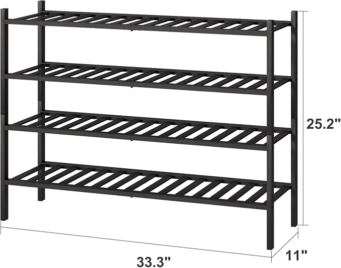 viewcare Black 4-Tier Long Shoe Rack, Bamboo Wood, 33-Inch