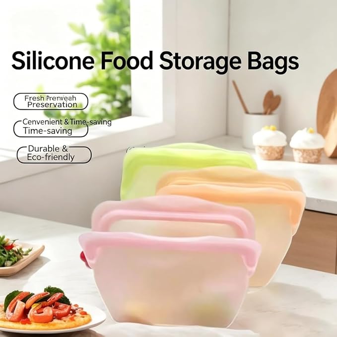 New Generation Silicone Storage, Reusable Silicone Food Storage Bags, Leak-Proof Upright Freezer Bags, Odor-Proof, High-Temperature Resistant, Microwave Dishwasher Safe for Snacks Leftovers (2-Pink)
