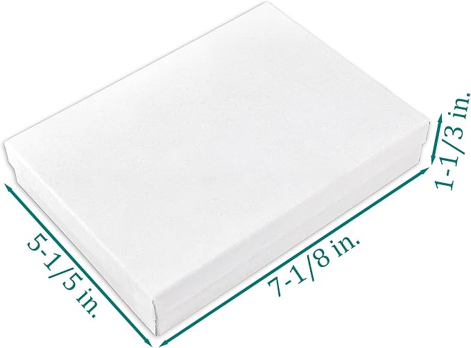 TheDisplayGuys - 25-Pack #75 Cotton Filled Cardboard Paper Jewelry Boxes Gift Case - Matte White (7.1" x 5.2" x 1.3") - for Shipping or Storage