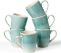 famiware Coffee Mugs Set, 13oz Mug Set of 6, Stoneware Cups for Latte, Hot Tea, Mocha, Cocoa, Cappuccino, Microwave and Dishwasher Safe, Glacier Series, Aqua